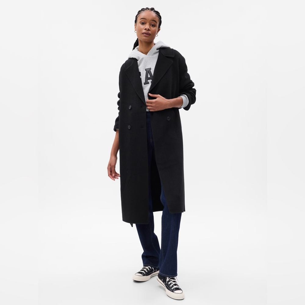 Oversized / Relaxed Wool Wrap Coat (Black)